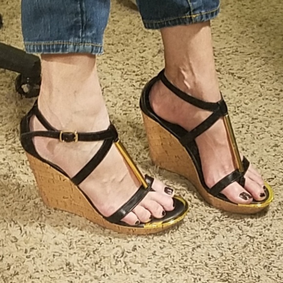 Mossimo Supply Co. Shoes - Mossimo Cork Wedge Gold Embellished Sandals/Heels